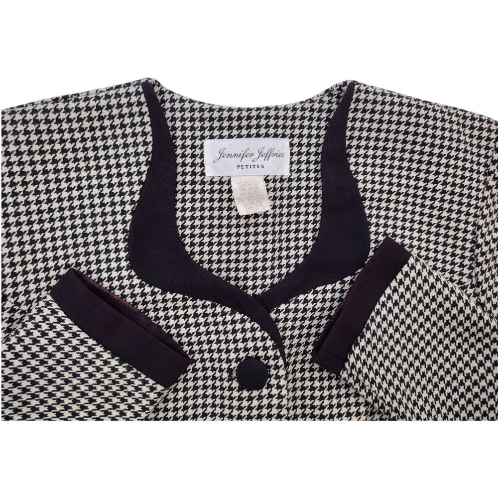 Vintage 1980s Black and Tan Houndstooth Tailored Button Down Jacket 4P - Picture 10 of 11